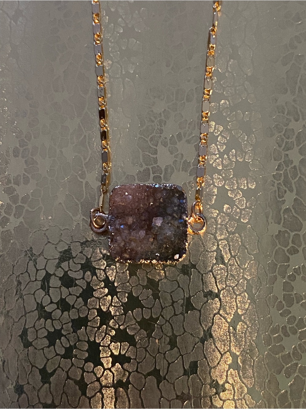 NWT Gold Chain Necklace with Dark Purple Druzy Pendant